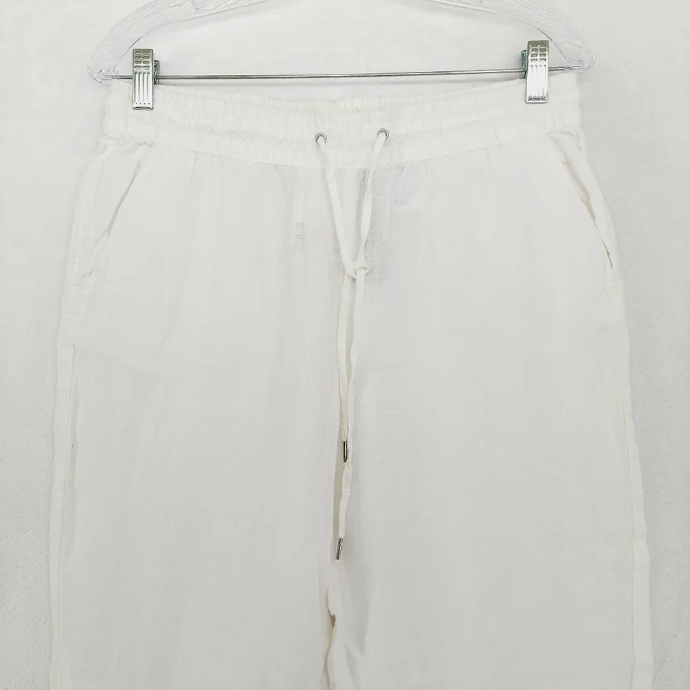 H&M White Linen High Rise Pajama Pants 5075
